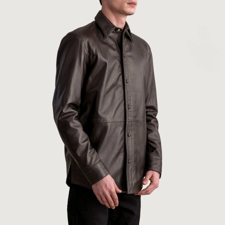 Mens Haven Brown Leather Shirt Side Pose-3-1724080265893
